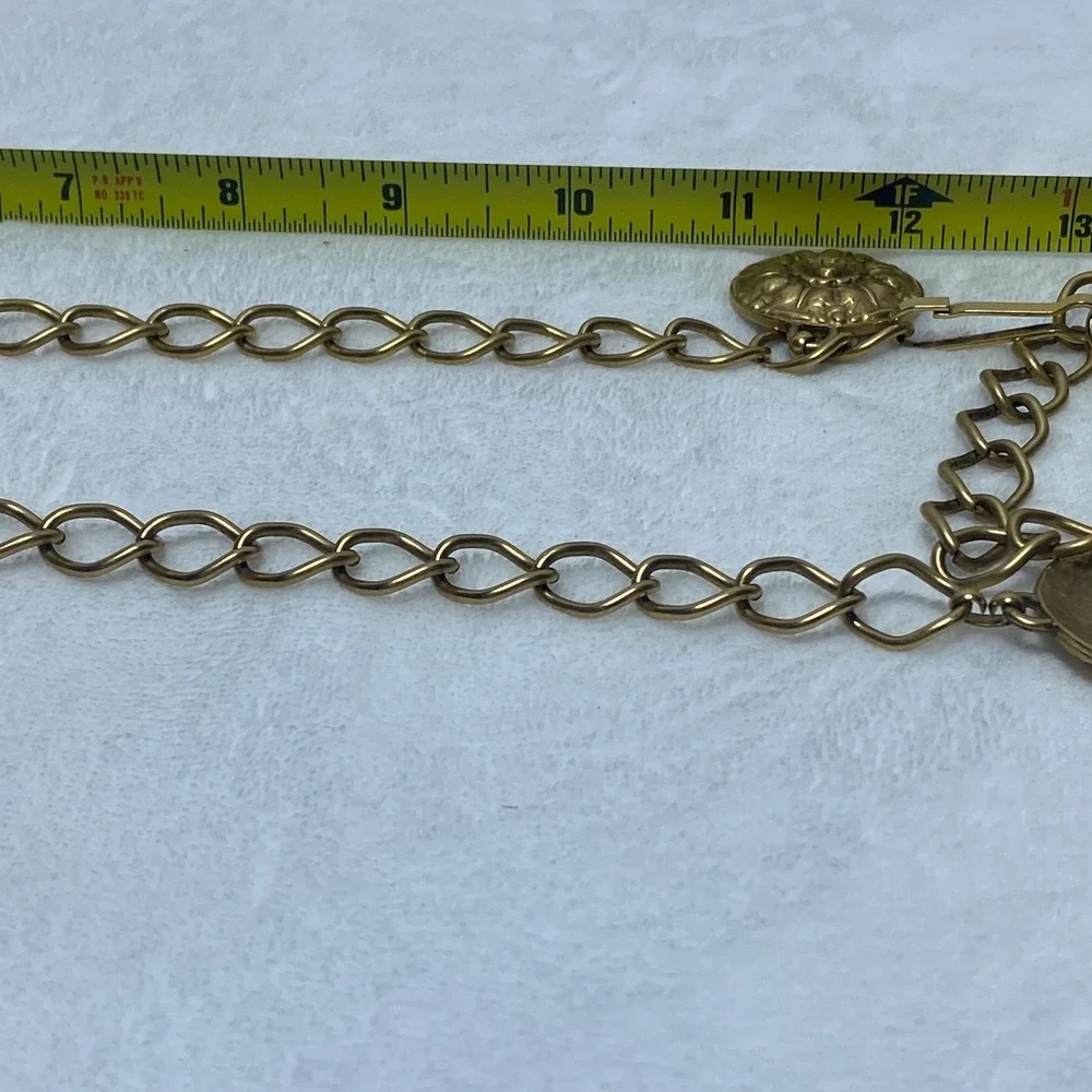Vintage‎ Gold Tone Metal Coin Medallion Chain Belt Boho Festival Adjustable - Picture 7 of 10